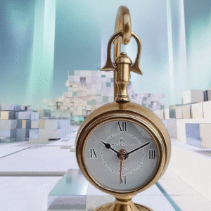 Antique Brass Table Clock Vintage Glass